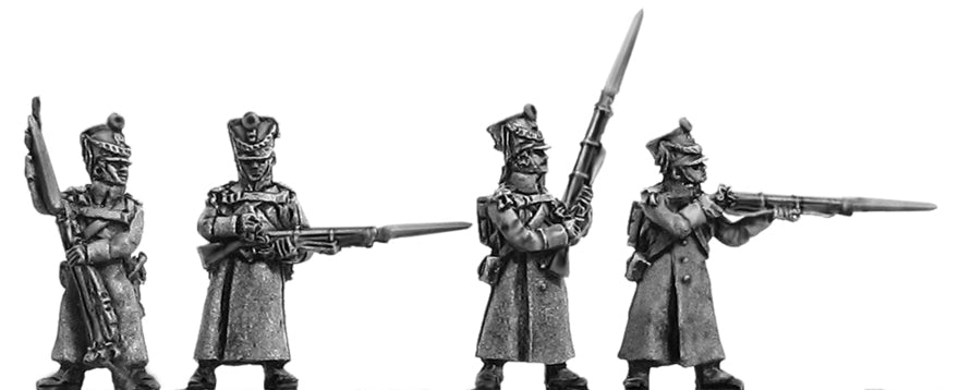 Musketeer in greatcoats firing and loading