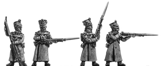Musketeer in greatcoats firing and loading