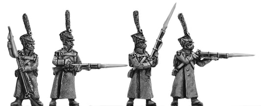 Grenadier in greatcoat firing and loading